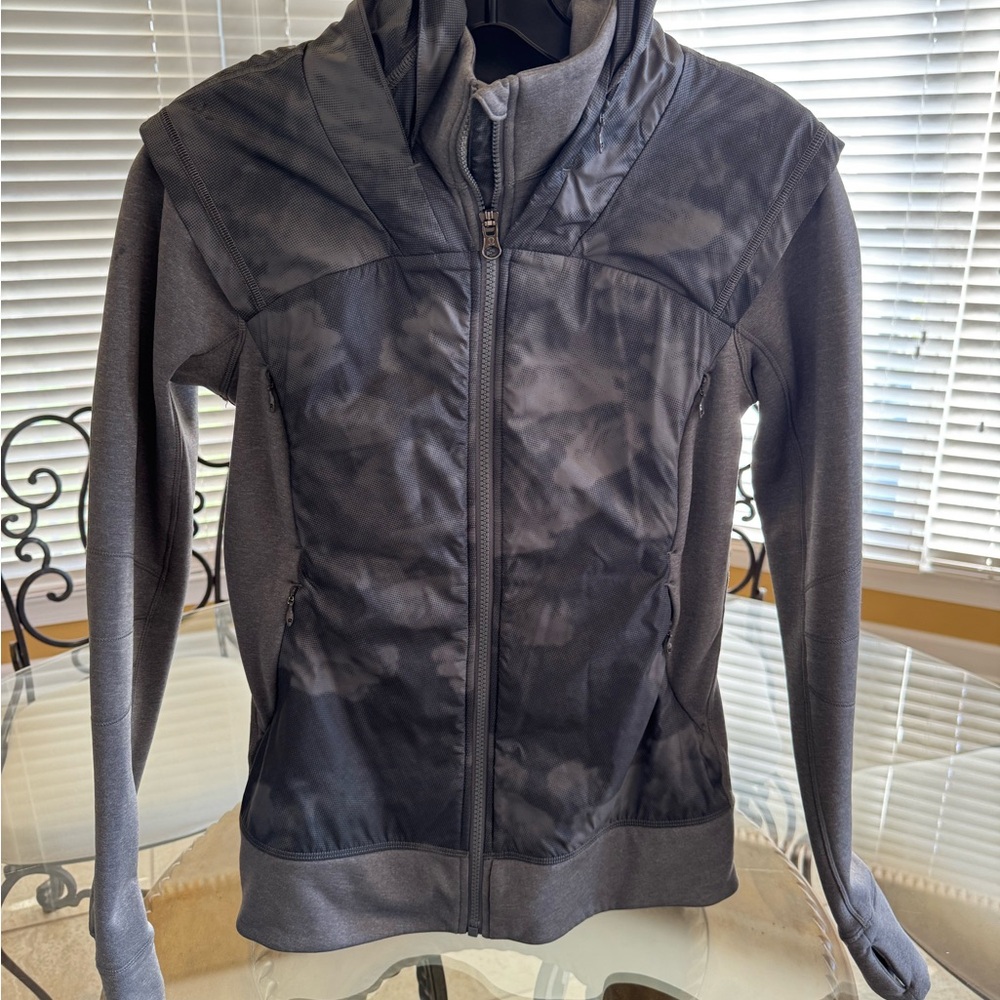 Lululemon Gray and Black Zip-Up Jacket with hoodie.
